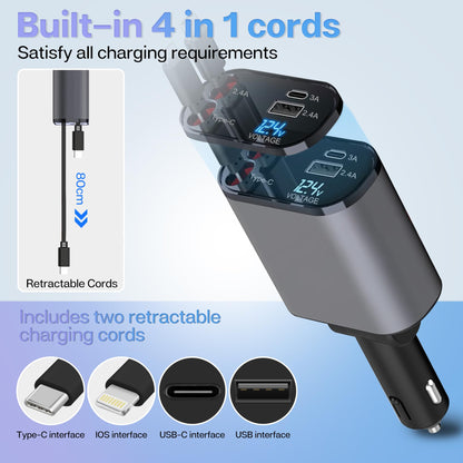 120W 4 in 1 Retractable Car Charger